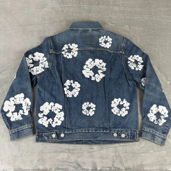 Levis x Denim Tears All Over Wreath Denim Jacket Mens Small Blue Dark Wash NWOT - Picture 6 of 7